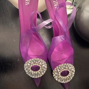 Zara Purple Heels with Gem Embellishment